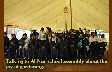 Talking to Al Nur school assembly about the joy of gardening