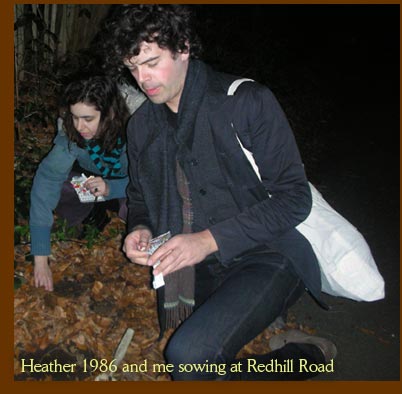 Heather 1986 and me sowing at Redhill Road