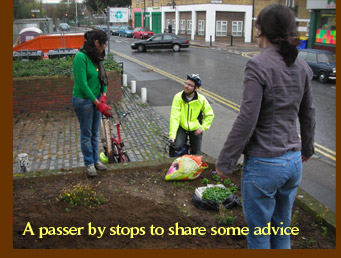 A passer by stops to share some advice