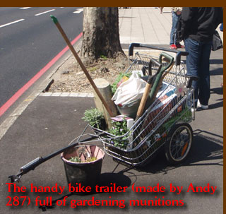 The handy bike trailer (made by Andy 287) full of gardening munitions